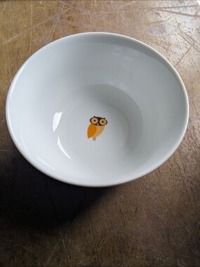 Rachael Ray Little Hoot White Ceramic Cereal Bowl With Cute Owl